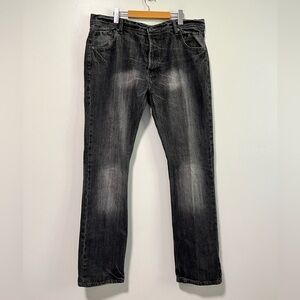 Carrot Men’s Black Washed Denim Jeans – Studded Pockets, Size 38x34